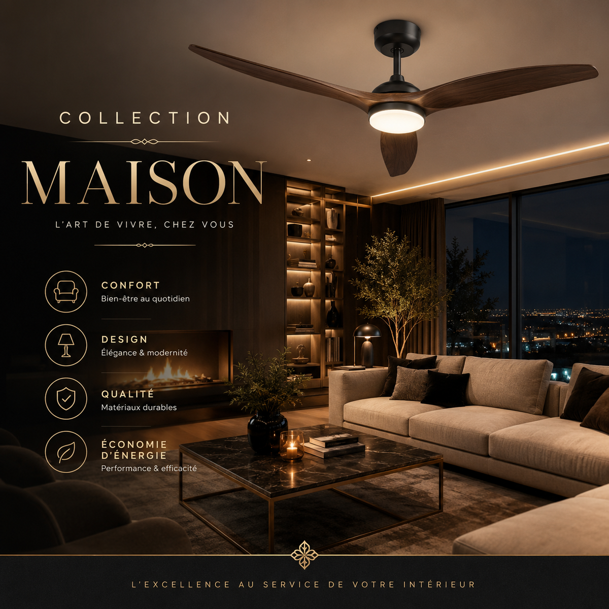 Collection Maison moderne premium avec intérieur élégant et ventilateur de plafond LED