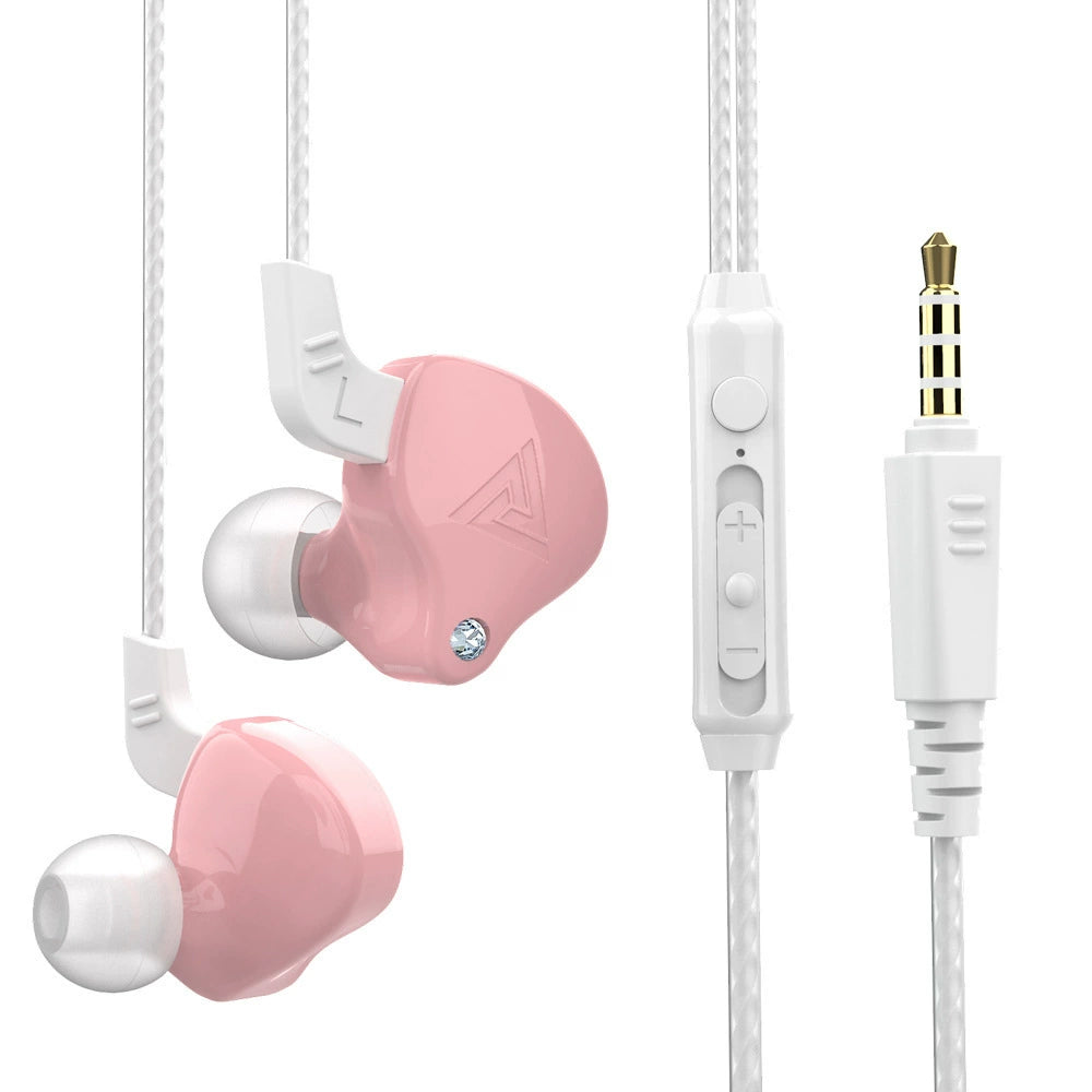 Écouteurs filaires rose pastel avec microphone